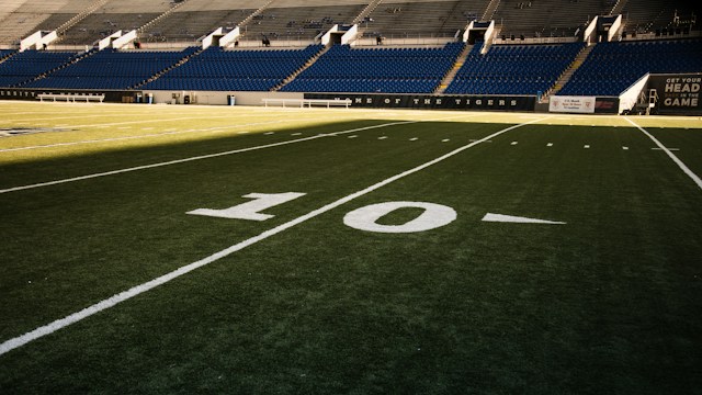 close-up of ten yard line in NFL stadium